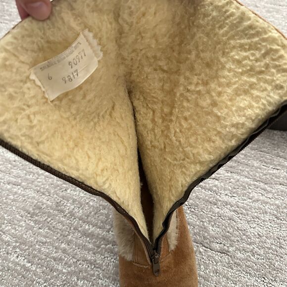 VTG Quoddy Moccasins Boots Brown Shearling Leather USA Made 60s Western Boho - Picture 11 of 15